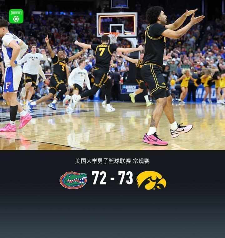  卫冕冠军佛罗里达惜败爱荷华；73-72的惊心动魄。 体育新闻 卫冕冠军佛罗里达惜败爱荷华；73-72的惊心动魄。 体育新闻