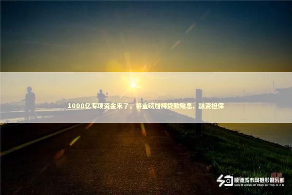 1000亿专项资金来了，将重磅加持贷款贴息、融资担保 新闻
